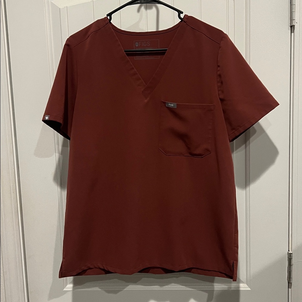 Figs Maroon V-Neck Scrub Top/Jogger Pants